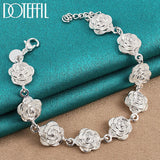 925 Silver Rose Flower Chain Bracelet Wedding Jewelry