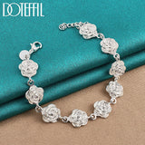 925 Silver Rose Flower Chain Bracelet Wedding Jewelry