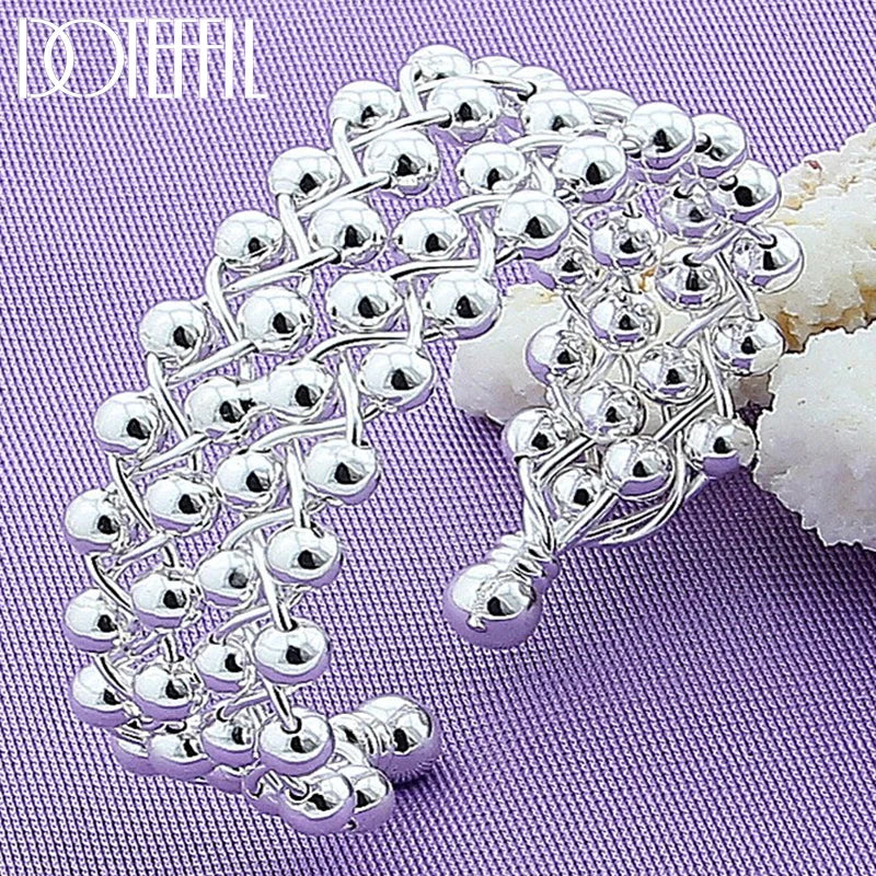 925 Silver Smooth Beads Bangle Bracelet Wedding Engagement Charm Party Jewelry