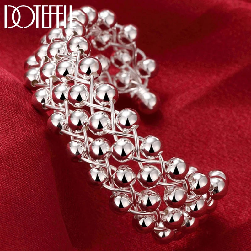 925 Silver Smooth Beads Bangle Bracelet Wedding Charm Jewelry
