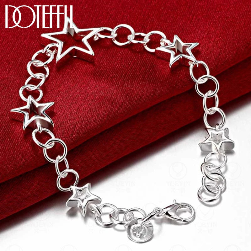 925 Silver Star Chain Bracelet Woman Charm Jewelry