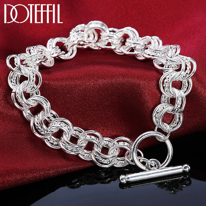 925 Silver Geometric Circle Bracelet Chain for Women