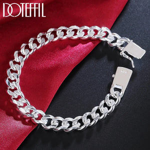 925 Silver Sideways 10mm Square Buckle Bracelet Chain for Wedding