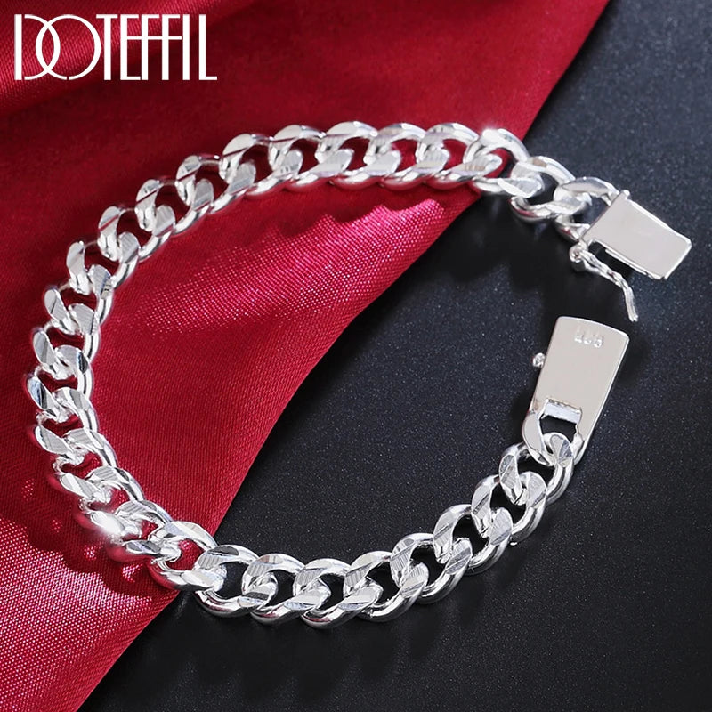925 Silver Sideways 10mm Square Buckle Bracelet Chain for Wedding