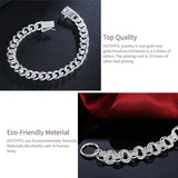 925 Silver Sideways 10mm Square Buckle Bracelet Chain for Wedding