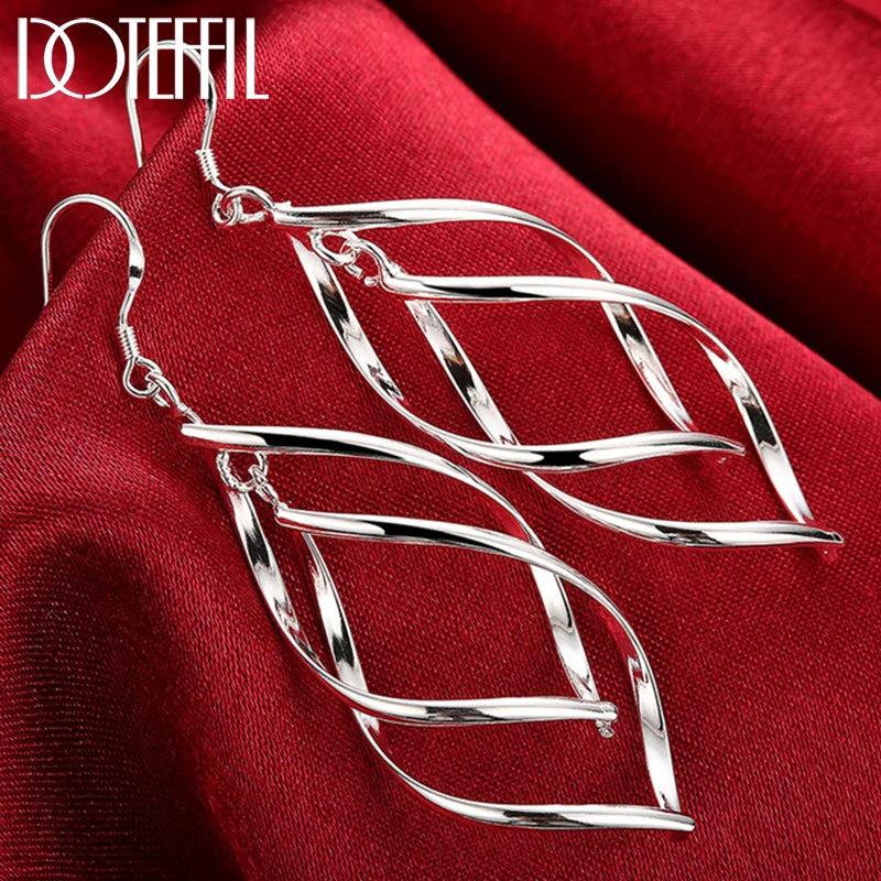 925 Silver Geometric Surround Twist Drop Earrings For Women