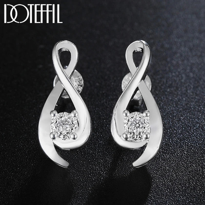 925 Silver Zircon Wedding Stud Earrings Charm Jewelry