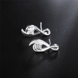 925 Silver Zircon Wedding Stud Earrings Charm Jewelry