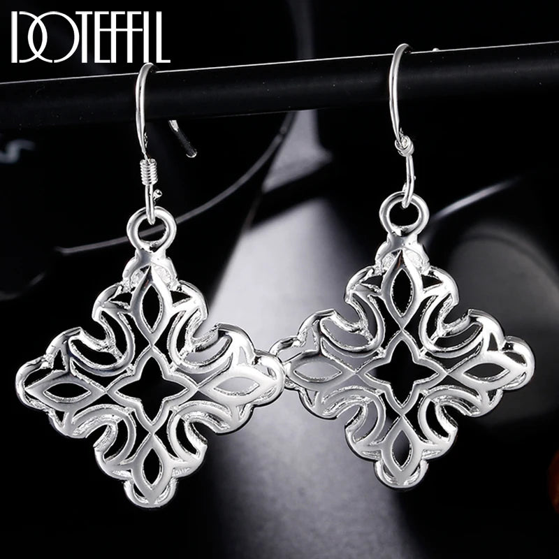925 Sterling Silver Geometry Pendant Earring for Women Lady
