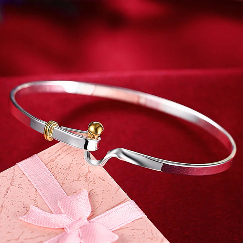 925 Sterling Silver Beads Bangle Bracelet For Woman
