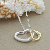 925 Silver Double Heart Pendant Necklace 18 Inch Chain Wedding Engagement Charm