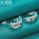 925 Silver Feather Stud Earrings Woman Wedding Jewelry