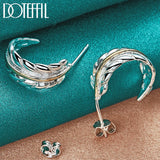 925 Silver Feather Stud Earrings Woman Wedding Jewelry