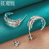 925 Silver Feather Stud Earrings Woman Wedding Jewelry