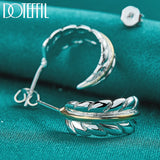 925 Silver Feather Stud Earrings Woman Wedding Jewelry