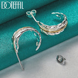 925 Silver Feather Stud Earrings Woman Wedding Jewelry