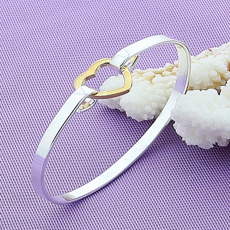 925 Silver Heart Bangle Bracelet Wedding Engagement Charm Party Jewelry