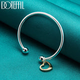 925 Silver Heart Cuff Bangle Bracelet Wedding Charm Jewelry