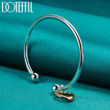 925 Silver Heart Cuff Bangle Bracelet Wedding Engagement Charm Jewelry