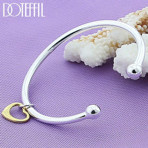 925 Silver Heart Cuff Bangle Bracelet Wedding Engagement Charm Jewelry