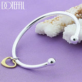 925 Silver Heart Cuff Bangle Bracelet Wedding Engagement Charm Jewelry