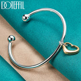 925 Silver Heart Cuff Bangle Bracelet Wedding Engagement Charm Jewelry