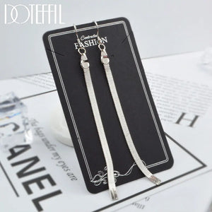 925 Sterling Silver Snake Bone Tassel Pendant Earrings Charm Women Jewelry