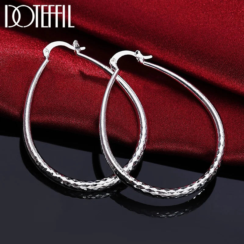 925 Silver Circle Hoop Earrings For Women Lady Gift Charm Wedding Jewelry