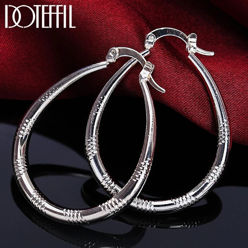 925 Silver Circle Hoop Earrings Women Charm Wedding Jewelry