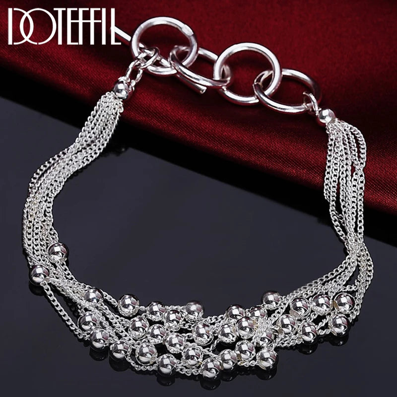 925 Silver Grape Beads 6-Line Bracelet Women Wedding Party Jewelry