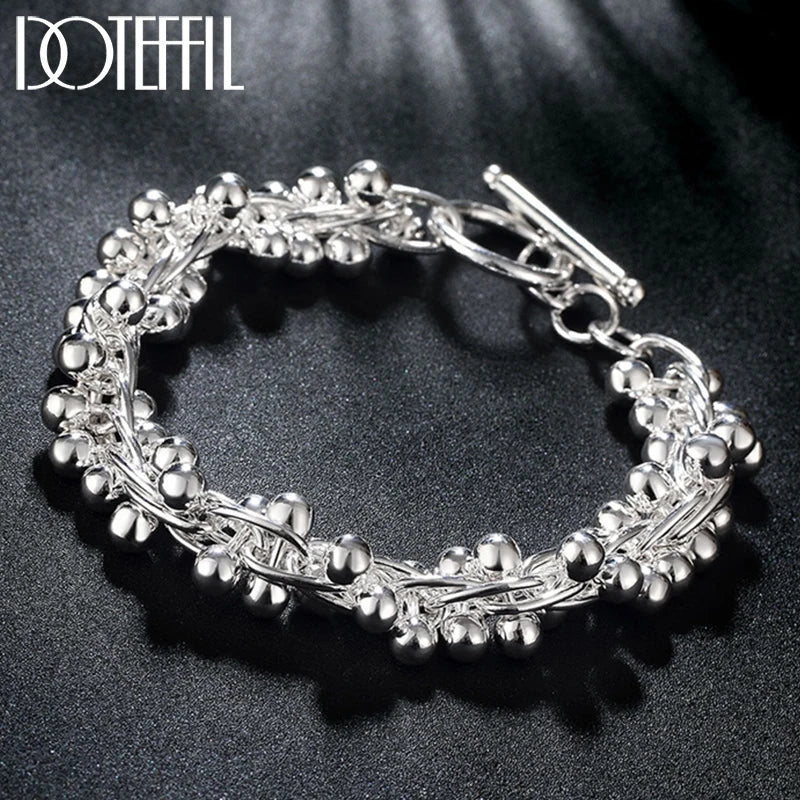 925 Silver Grape Beads Bracelet Women Wedding Jewelry