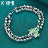925 Silver Green Butterfly Bracelet Ball Chain Wedding Jewelry