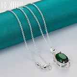 925 Silver Green Zircon Pendant Necklace 16-30 Inch Chain