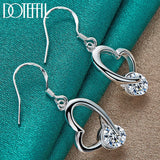 925 Silver Heart Zircon Drop Earrings Wedding Gift