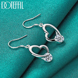 925 Silver Heart Zircon Drop Earrings Wedding Gift