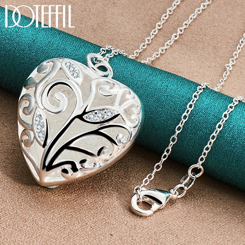 925 Silver Heart Zircon Pendant Necklace 16-30 Inch Chain Wedding Charm