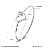 925 Silver Heart Bangle Bracelet Woman Wedding Engagement Charm Party