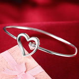 925 Silver Heart Bangle Bracelet Woman Wedding Engagement Charm Party