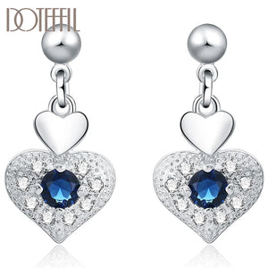 925 Silver Heart Zircon Drop Earrings Wedding Party Jewelry