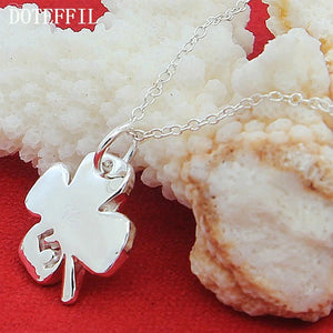 925 Silver Heart 4 Leaf Clover Lucky No 5 Pendant Necklace 18 Inch Chain