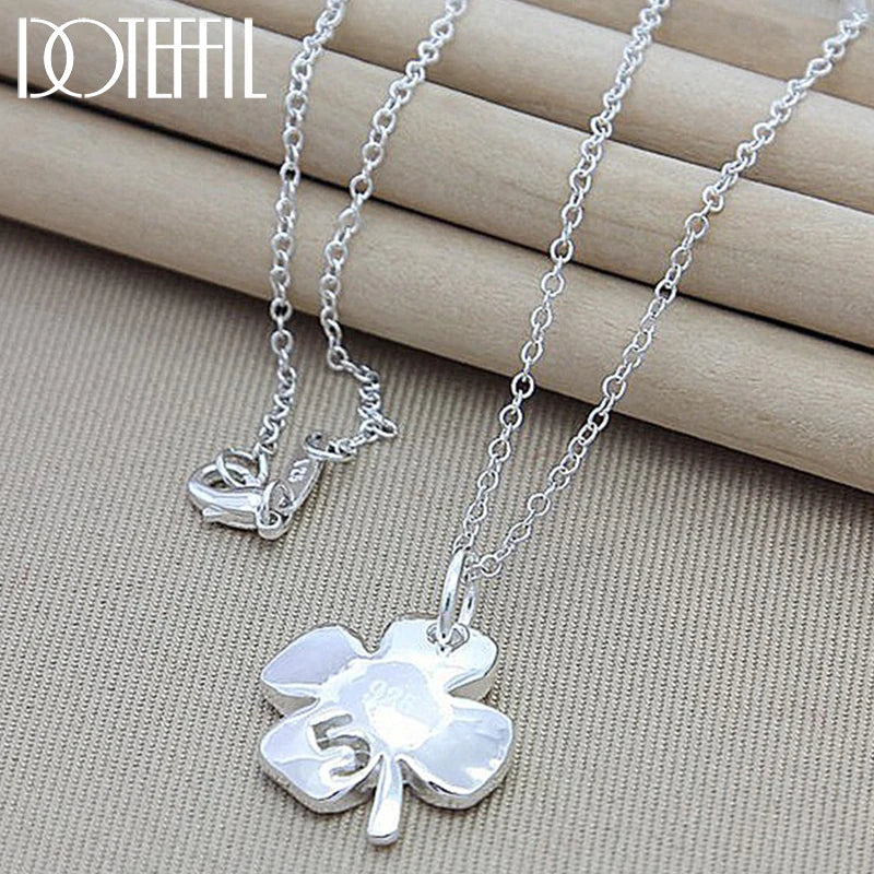 925 Silver Heart 4 Leaf Clover Lucky No 5 Pendant Necklace 18 Inch Chain