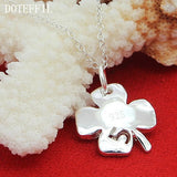 925 Silver Heart 4 Leaf Clover Lucky No 5 Pendant Necklace 18 Inch Chain
