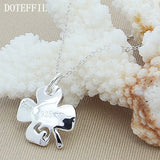 925 Silver Heart 4 Leaf Clover Lucky No 5 Pendant Necklace 18 Inch Chain