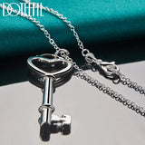 925 Silver Heart Key Pendant Necklace 18in Chain Woman Wedding Jewelry