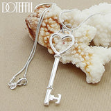 925 Silver Heart Key Pendant Necklace 18in Chain Woman Wedding Jewelry