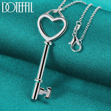 925 Silver Heart Key Pendant Necklace 18in Chain Woman Wedding Jewelry
