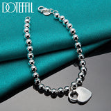 925 Silver Heart Lock 6mm Beads Chain Bracelet Women's Jewelry Christmas Gift