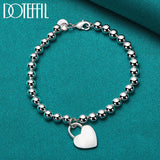 925 Silver Heart Lock 6mm Beads Chain Bracelet Women's Jewelry Christmas Gift