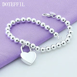 925 Silver Heart Lock Chain Bracelet 6mm Beads, Women's Jewelry
