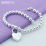 925 Silver Heart Lock Chain Bracelet 6mm Beads, Women's Jewelry